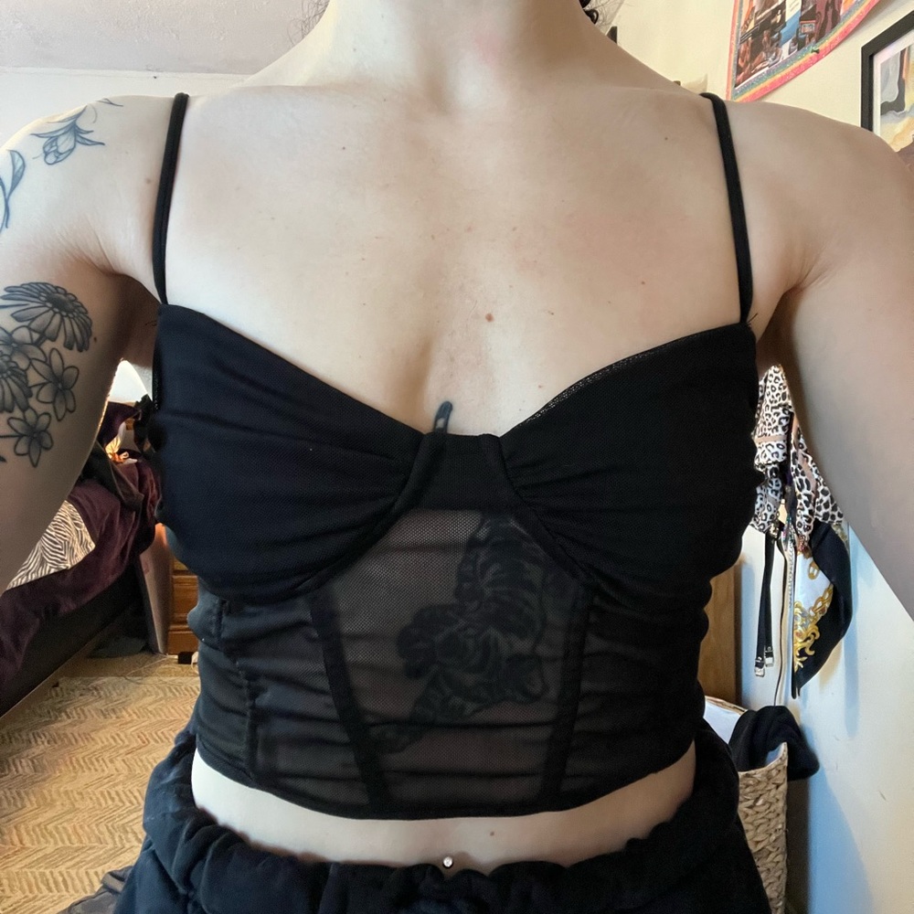 Garage Black Mesh Crop Top